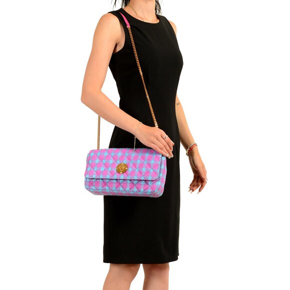 Versace Women's Wool Lurex Jacquard Gold Medusa Quilted Handbag Shoulder Bag - Picture 8 of 8